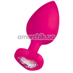 Анальная пробка с прозрачным кристаллом ToDo Anal Plug Diamond Heart L, розовая - Фото №1