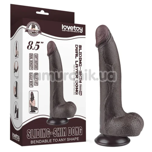 Фаллоимитатор Sliding-Skin Dual Layer Dong 8.5 с мошонкой, коричневый