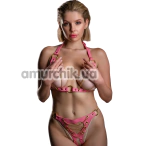 Комплект Taboom Malibu Bra & Open Crotch Brief Harness, рожевий: портупея + трусики-стрінги - Фото №1