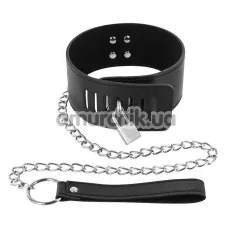 Ошейник с поводком Fetish Tentation Choker Padlock and Leash, чёрный - Фото №1