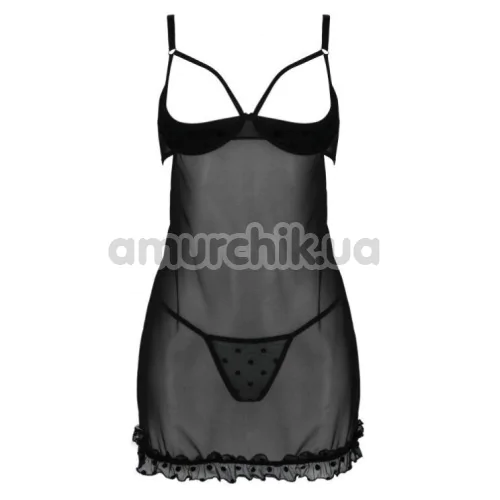 Комплект Passion Free Your Senses Marina Chemise, черный: пеньюар + трусики-стринги
