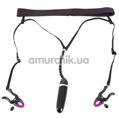 Зажимы для половых губ с вибропулей Bad Kitty Naughty Toys Spreader String With Vibrator, черные - Фото №1