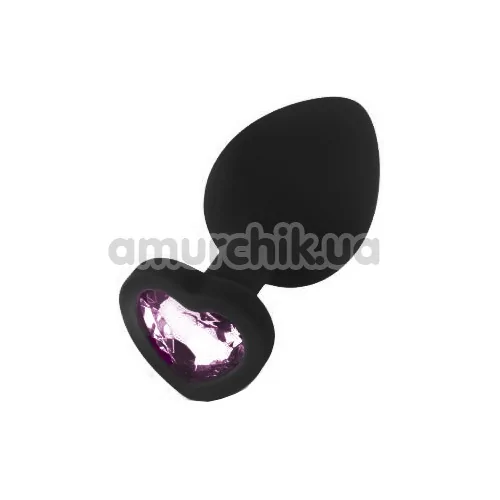 Анальная пробка со светло-розовым кристаллом Silicone Jewelled Butt Plug Heart Small, черная