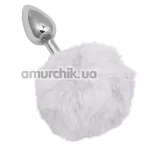 Анальная пробка с белым хвостиком Running Wild White Bunny Tail, серебряная - Фото №1