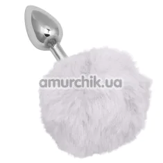 Анальная пробка с белым хвостиком Running Wild White Bunny Tail, серебряная - Фото №1