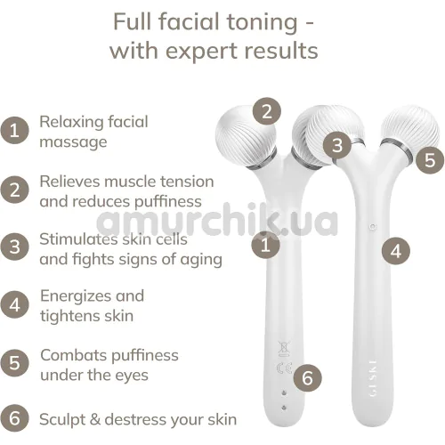 Ультразвуковий масажер для обличчя Geske Sonic Facial Roller 4 in 1, білий