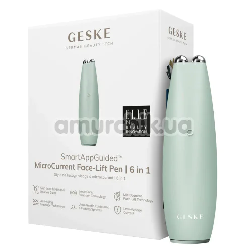 Микротоковая ручка для подтяжки кожи лица Geske MicroCurrent Face-Lift Pen 6 in 1, зеленая