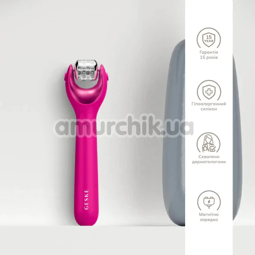Массажер-роллер для лица с микроиглами Geske MicroNeedle Face Roller 9 in 1, ярко-розовый