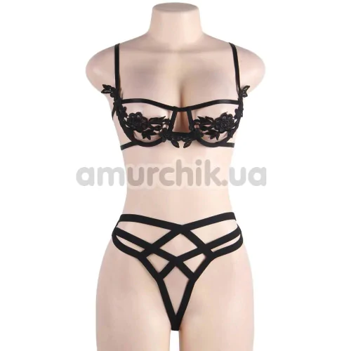 Комплект Star Night Elegant Embroidery Fashion Bra Set, чорний: бюстгальтер + трусики