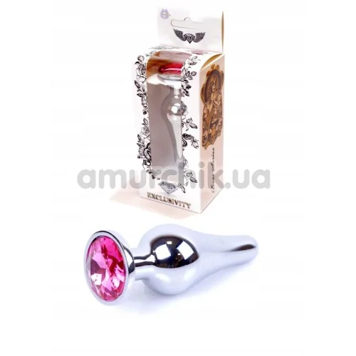 Анальная пробка с розовым кристаллом Exclusivity Jewellery Silver Plug Long, серебряная