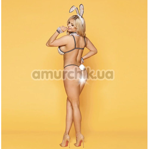Костюм зайчика JSY Sexy Lingerie белый: бюстгальтер + трусики-стринги + ушки + чокер + манжеты