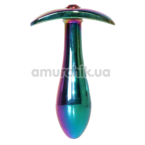 Анальная пробка с красным кристаллом Exclusivity Jewellery Multicolour Straight Plug S, радужная - Фото №1