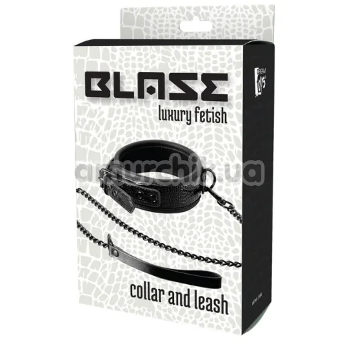 Ошейник с длинным поводком Blaze Luxury Fetish Collar and Leash 21868, черный