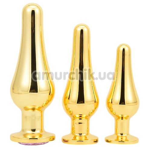 Анальная пробка с прозрачным кристаллом SWAROVSKI Long Gold White Diamond Small, золотая