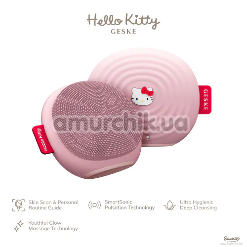 Ультразвуковая щетка для лица Geske Sonic Facial Brush 4 in 1 - Hello Kitty, светло-розовая