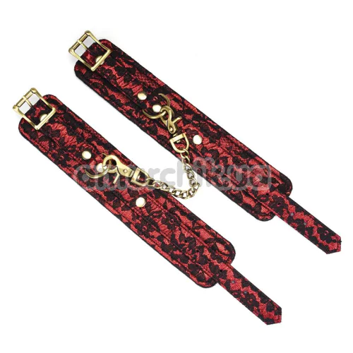 Фіксатори для ніг Liebe Seele Victorian Garden Lace and Vegan Leather Ankle Cuffs, червоно-чорні