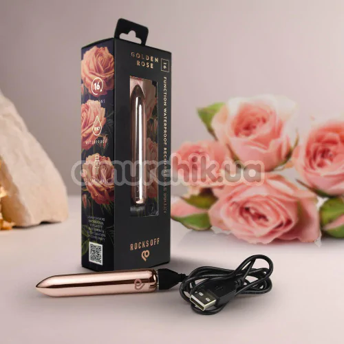 Клиторальный вибратор Rocks-Off Golden Rose, золотой