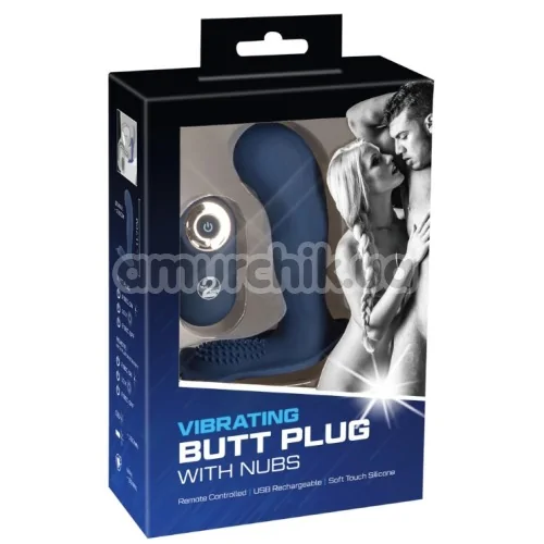 Вібростимулятор простати Vibrating Butt Plug With Nubs, синій