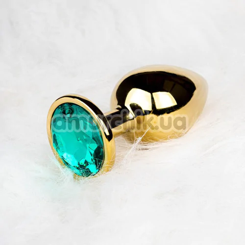 Анальна пробка з бірюзовим кристалом Ouch! Metal Butt Plug Medium, золота