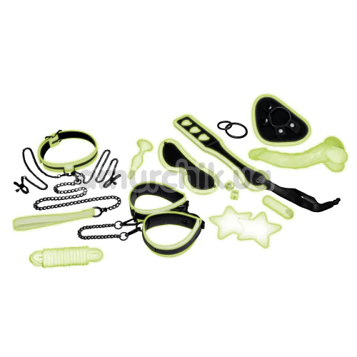 Бондажный набор Whipsmart Glow In The Dark 12 Pc All-In-One Bondage Set, светящийся в темноте - Фото №1