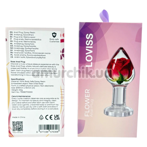 Анальная пробка Loviss Flower Rose Anal Plug, прозрачная