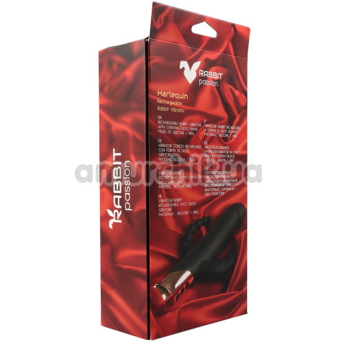 Анально-вагинально-клиторальный вибратор c ротацией Virgite Rabbit Passion Harlequin, черный