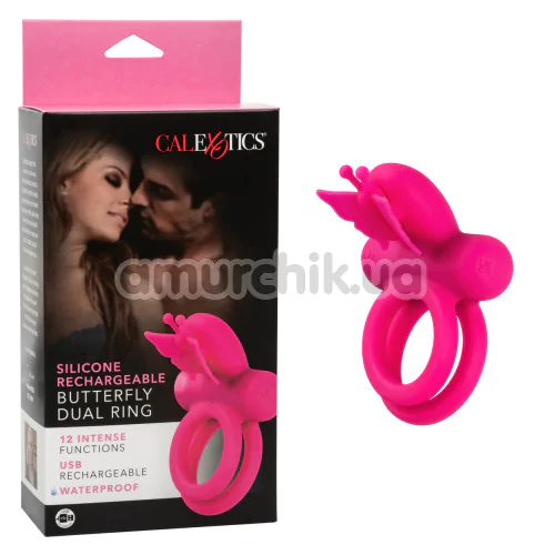 Віброкільце Silicone Rechargeable Butterfly Dual Ring, рожеве