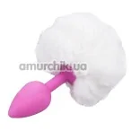 Анальная пробка с белым хвостиком Honey Bunny Tail, розовая - Фото №1