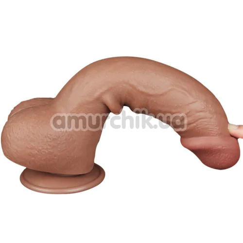 Фаллоимитатор Sliding-Skin Dual Layer Dong 9.5 с мошонкой, светло-коричневый
