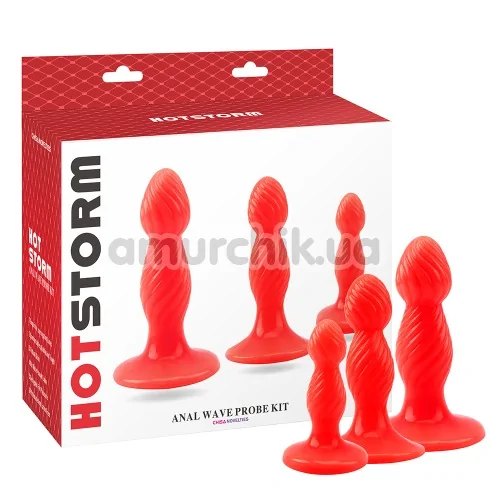 Набор из 3 анальных пробок Hot Storm Anal Wave Probe Kit, красный