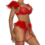 Комплект Star Night Sensual Feather & Chains, красный: бюстгальтер + трусики-стринги + пояс для чулок + гартеры - Фото №8