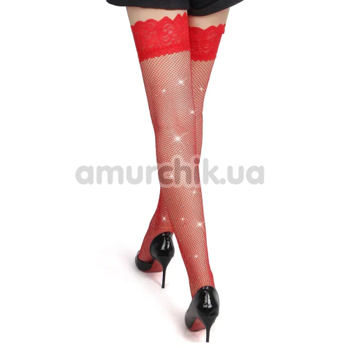 Чулки Star Night Rhinestone Tight Net Stockings, красные
