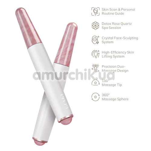Ручка-массажер для лица Geske Double-Sided Rose Quartz Depuffing Pen 7 in 1, кремовый