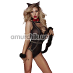 Костюм кошечки JSY Sexy Lingerie, черный: боди + портупея + хвост + ушки + чокер - Фото №1