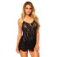 Комплект Leg Avenue Rose Lace Flair Chemise, черный: пеньюар + трусики-стринги - Фото №1