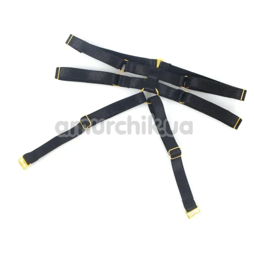 Комплект Star Night Garter Strap Set, черный: бюстгальтер + трусики-стринги + пояс для чулок + гартеры