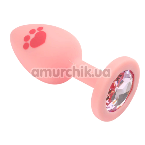 Анальная пробка с розовым кристаллом Alume Silicone Heart Paw Plug S, розовая