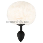 Анальная пробка с белым хвостиком Fluffy Tail Plug For Your Butt S, черная - Фото №1