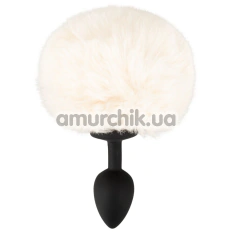 Анальная пробка с белым хвостиком Fluffy Tail Plug For Your Butt S, черная - Фото №1