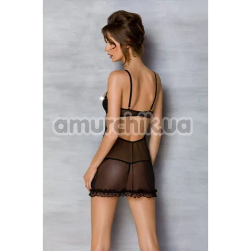 Комплект Passion Free Your Senses Marina Chemise, черный: пеньюар + трусики-стринги