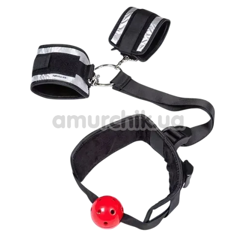 Бондажний набір Roomfun Ball Gag And Wrist Restraint Set, чорний - Фото №1