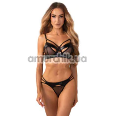 Комплект Obsessive Dominna, черный: бюстгальтер + трусики-стринги - Фото №1