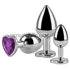 Набор анальных пробок с фиолетовым кристаллом S Pleasures Metal Lia, серебряный - Фото №1