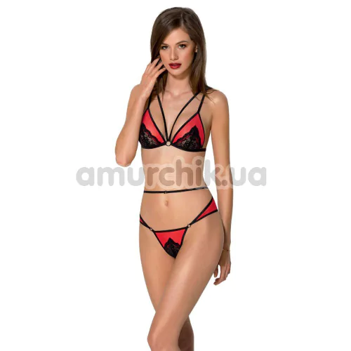 Комплект Passion Free Your Senses Erotic Line Peonia, красно-черный: бюстгальтер + трусики - Фото №1