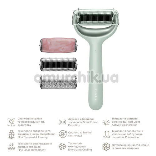 Массажер-роллер для лица и тела с микроиглами Geske MicroNeedle Face & Body Roller 9 in 1, зеленый