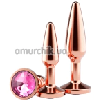 Набор анальных пробок с розовым кристаллом Rear Assets 2pc Tapered Metal Plug Kit, розово-золотой - Фото №1