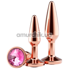 Набор анальных пробок с розовым кристаллом Rear Assets 2pc Tapered Metal Plug Kit, розово-золотой - Фото №1