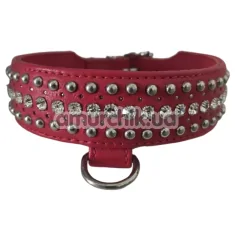 Нашийник DS Fetish Leather Rivet & Crystal, червоний - Фото №1