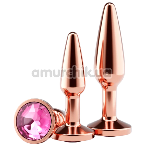 Набор анальных пробок с розовым кристаллом Rear Assets 2pc Tapered Metal Plug Kit, розово-золотой - Фото №1