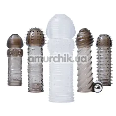 Набор насадок на пенис с вибрацией Adam & Eve Vibrating Penis Sleeve Kit, серый - Фото №1